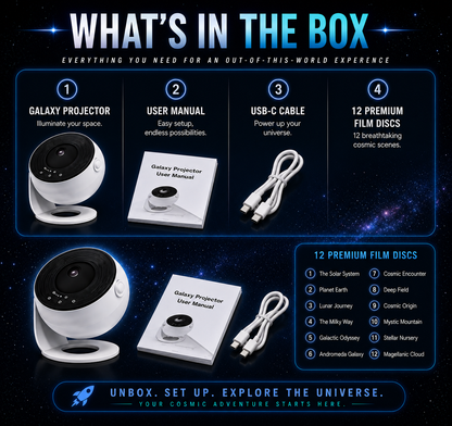 4K Galaxy Projector | 12 Premium Film Discs & Adjustable Focus